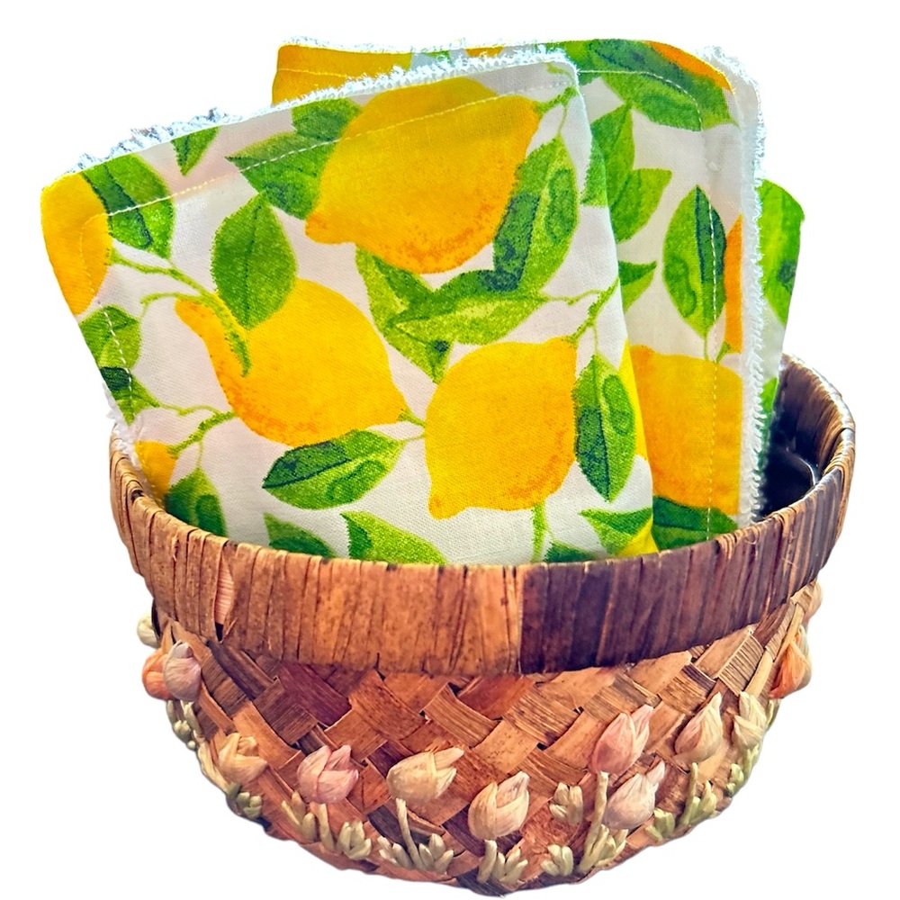 Hand Crafted Eco Friendly Reusable Terry Cloth UnPaper Towels Lemon Lot of 7